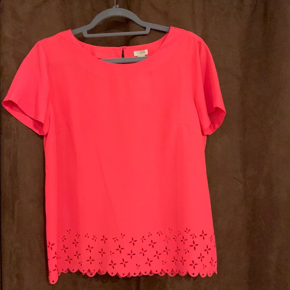 JCrew short sleeve blouse. NWT. Beautiful cutwork detailing along bottom edge.